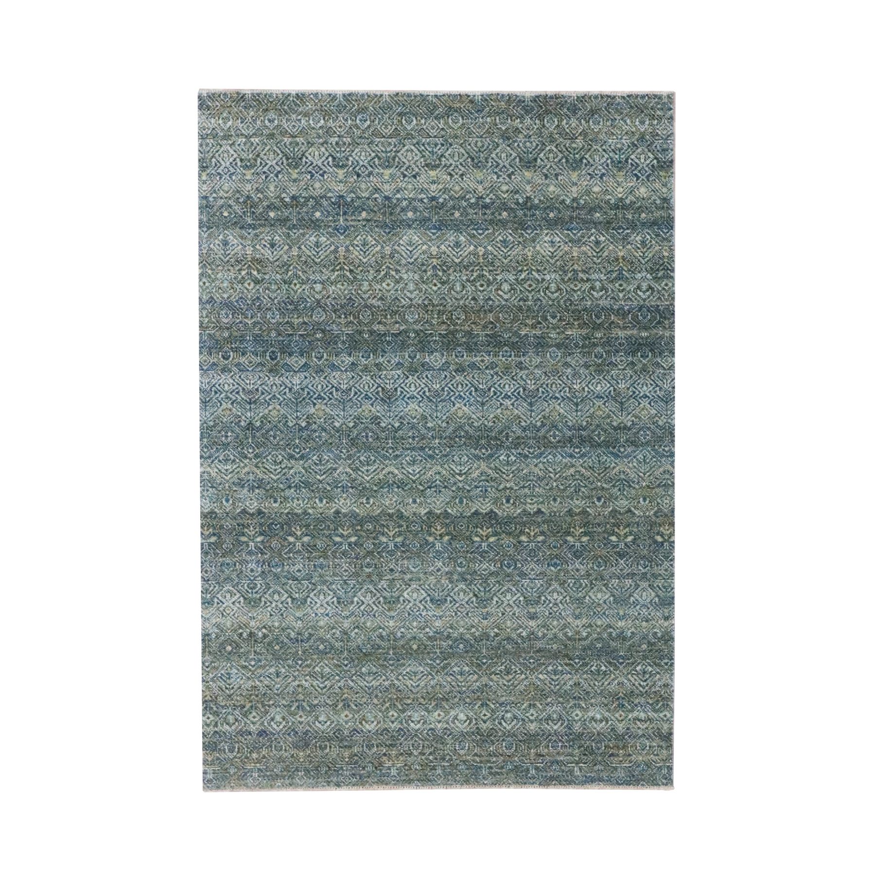 Ocean Blue, Hand Knotted, Kohinoor Herat Pattern, Small Geometric Repetitive Diamond Design, Soft Wool, Tone on Tone, Oriental Rug